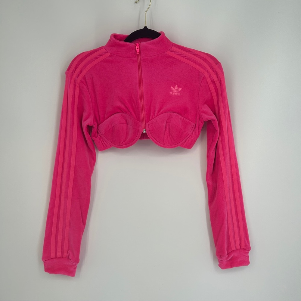 NWT Adidas x Jeremy Scott Cropped Bustier Pink Velour Zip Track Jacket Preppy - Picture 9 of 13